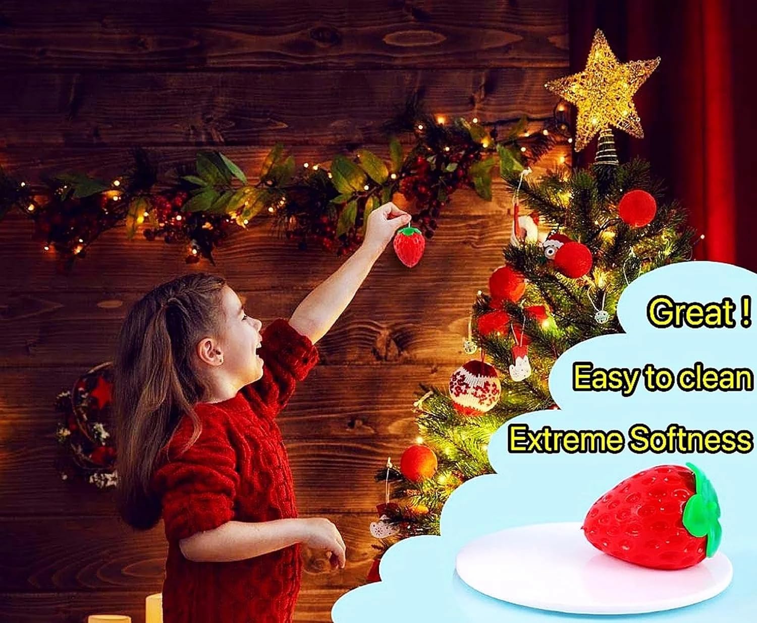 Strawberry , Strawberry Squishy Sensory Fidget Giant Jumbo Big Slow Rising Stress Ball Squeeze Toy Fruit Realistic For Relief, Adults Kids Gifts Party Favor  1pcs photo 4
