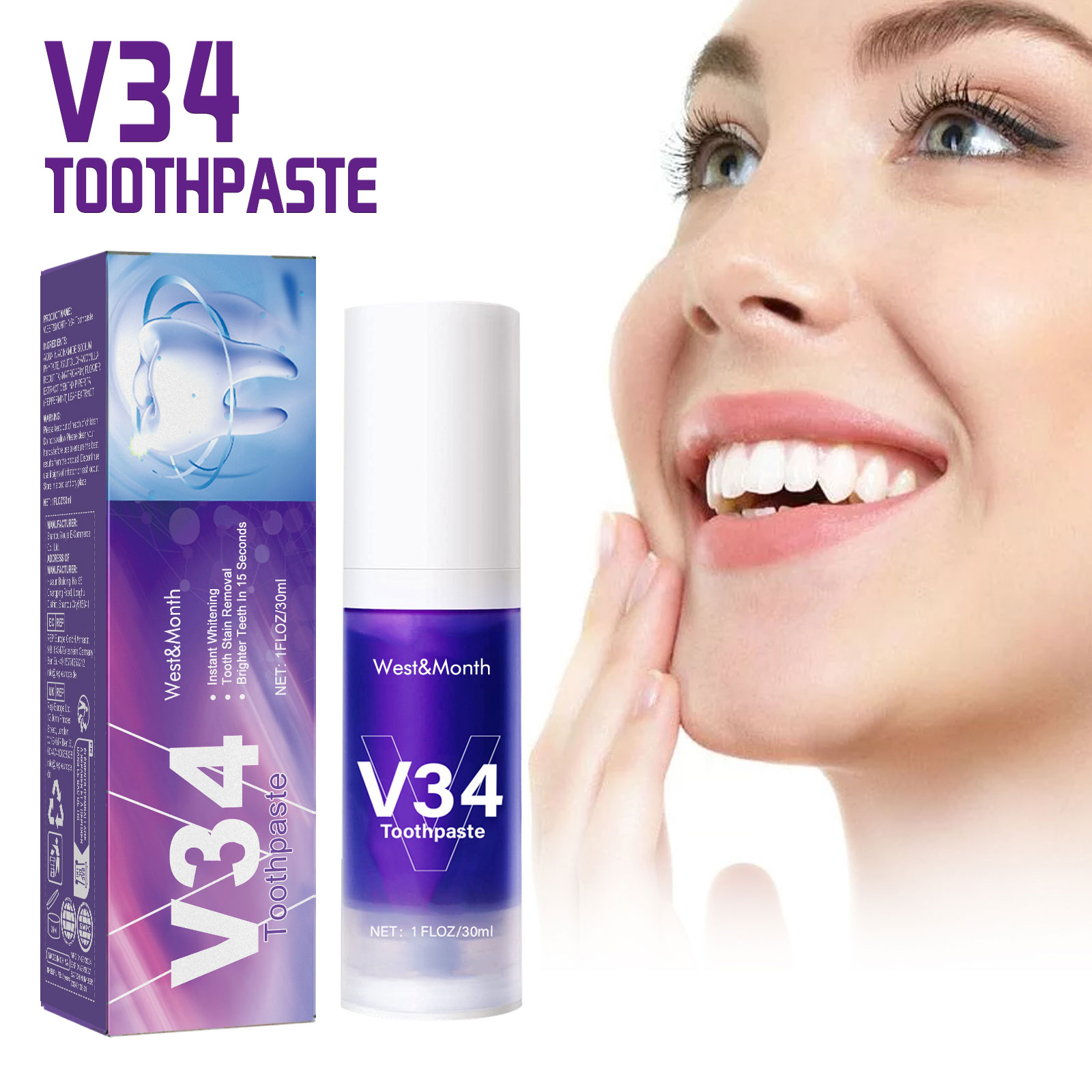 V34 Cleaning Toothpaste 30ml 1box photo 3