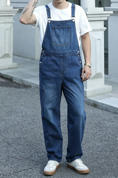 Mens Blue Jean Overalls Relaxed Fit Denim Bib Dungarees Casual Vintage Workwear US Warehouse Stock photo 3