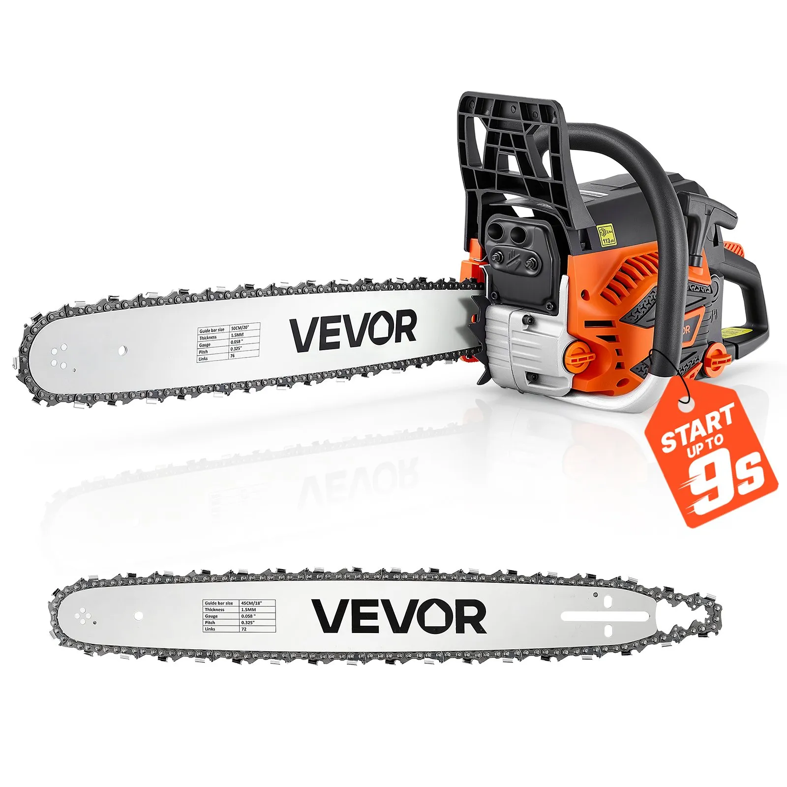 Gas Powered Chainsaw 18 & 20 Inch 58CC 3.22HP 2 Stroke Engine Saw, For Wood Cutting, Tree Trimming & Land Clearing, Throttle-Synced Choke, Power Chain Saw With Non-Slip Handle & Dual Tanks photo 4
