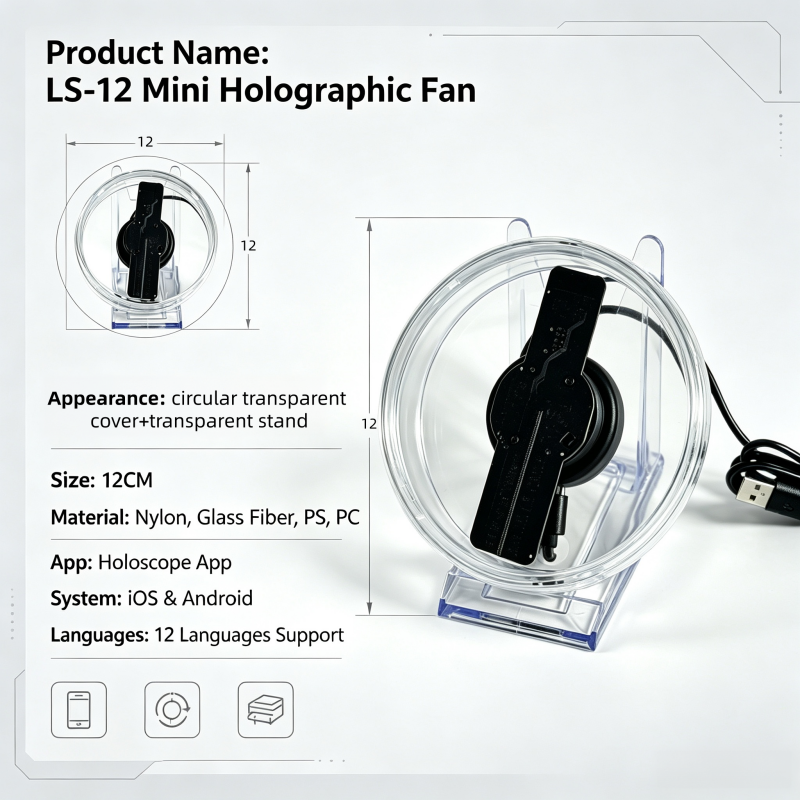 Wiilala Disesktop 3D Holographic Fan, 4.72 Inch 3D Holographic Fan With WiFi Projector, Built-in Video - HD  LED Holographic Display Screen, Suitable For Shops, Gifts  Built Built-in Speaker Bluetooth photo 4
