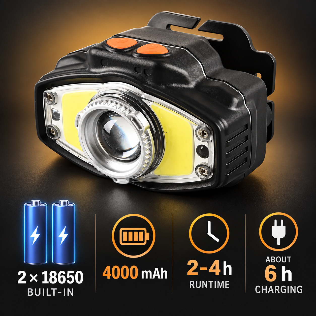 W663 2 Hands Free COB LED Headlamp 10W 4000mAh Rechargeable Type C For Camping Hiking photo 3