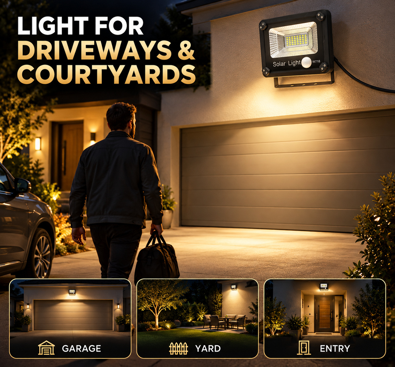 Solar Powered Motion Sensor LED Work Light 50W 5000mAh For W718 Street Remote Control Battery photo 4