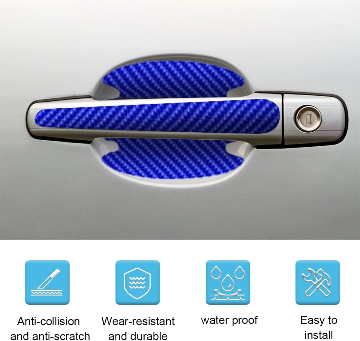Carbon Fiber Car Door Handle Cup Protectors 8 Units, Blue Anti Scratch Inserts For Vehicle Door Handle Recesses photo 5