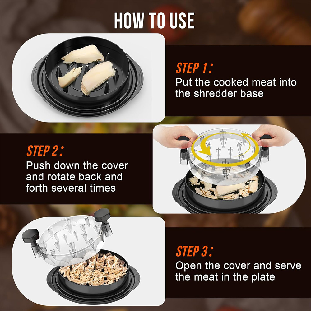 Chicken Shredder Machine, Manual Meat Shredder Tool With Round PP Bowl And Clear Non-Stick Lid, Hand-Powered Chicken Shredder For Pulled Chicken, Beef, Pork And Meat, Eco-Friendly Kitchen Food Shredde photo 7
