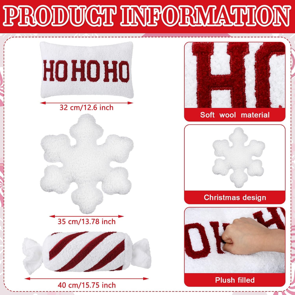 Red & White Christmas Throw Pillows, Festive Decorative Holiday Cushions photo 3