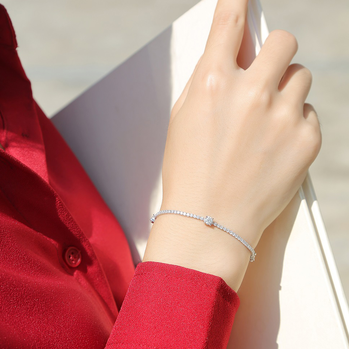 S925 Silver 6g Platinum Plated Moissanite Bracelet, 3x4.0mm D VVS1 Adjustable, GRA Certified photo 2
