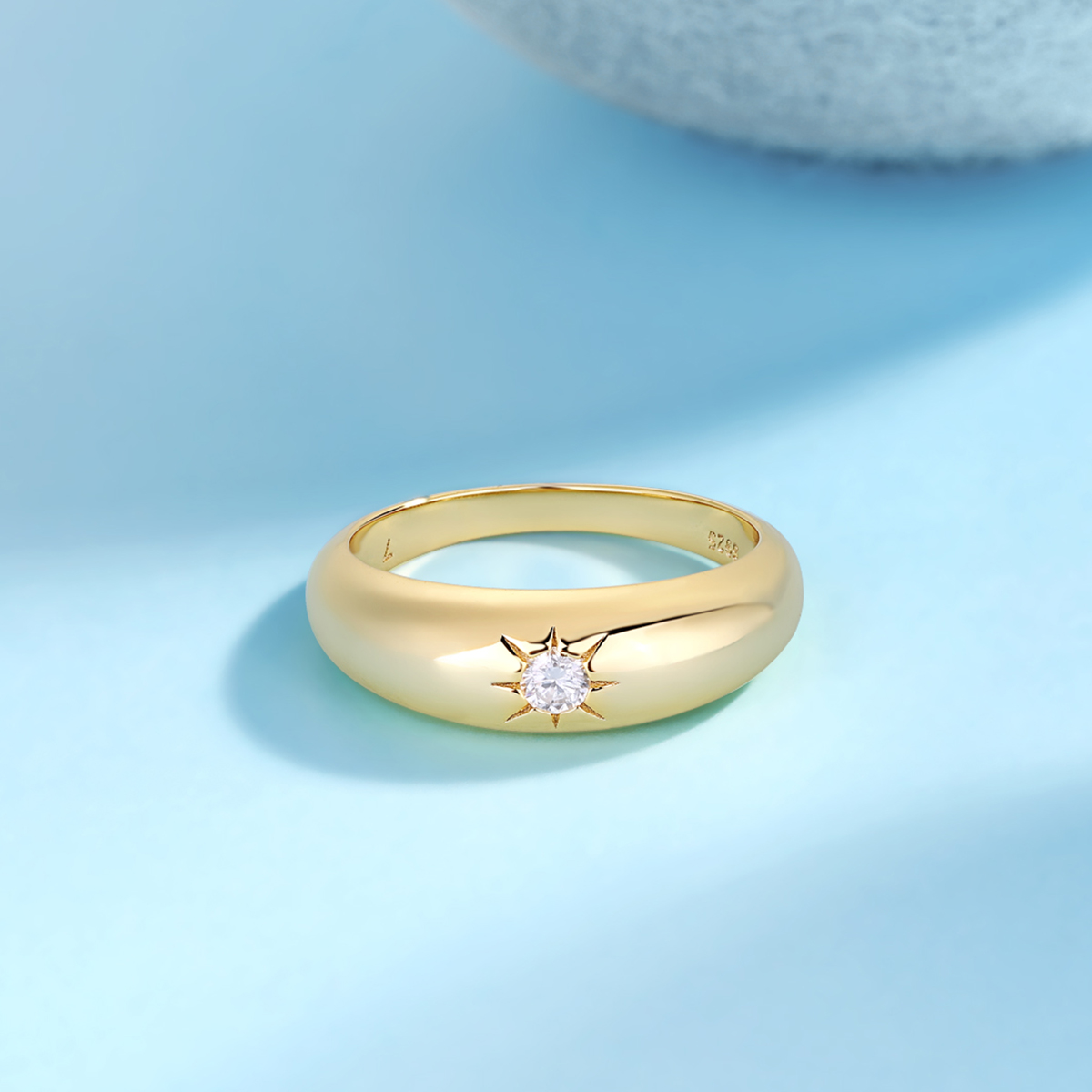 S925 Silver 3.2g Gold Plated Moissanite Ring, 6.35mm Star Setting Dome, D VVS1 GRA US 5-9 photo 6