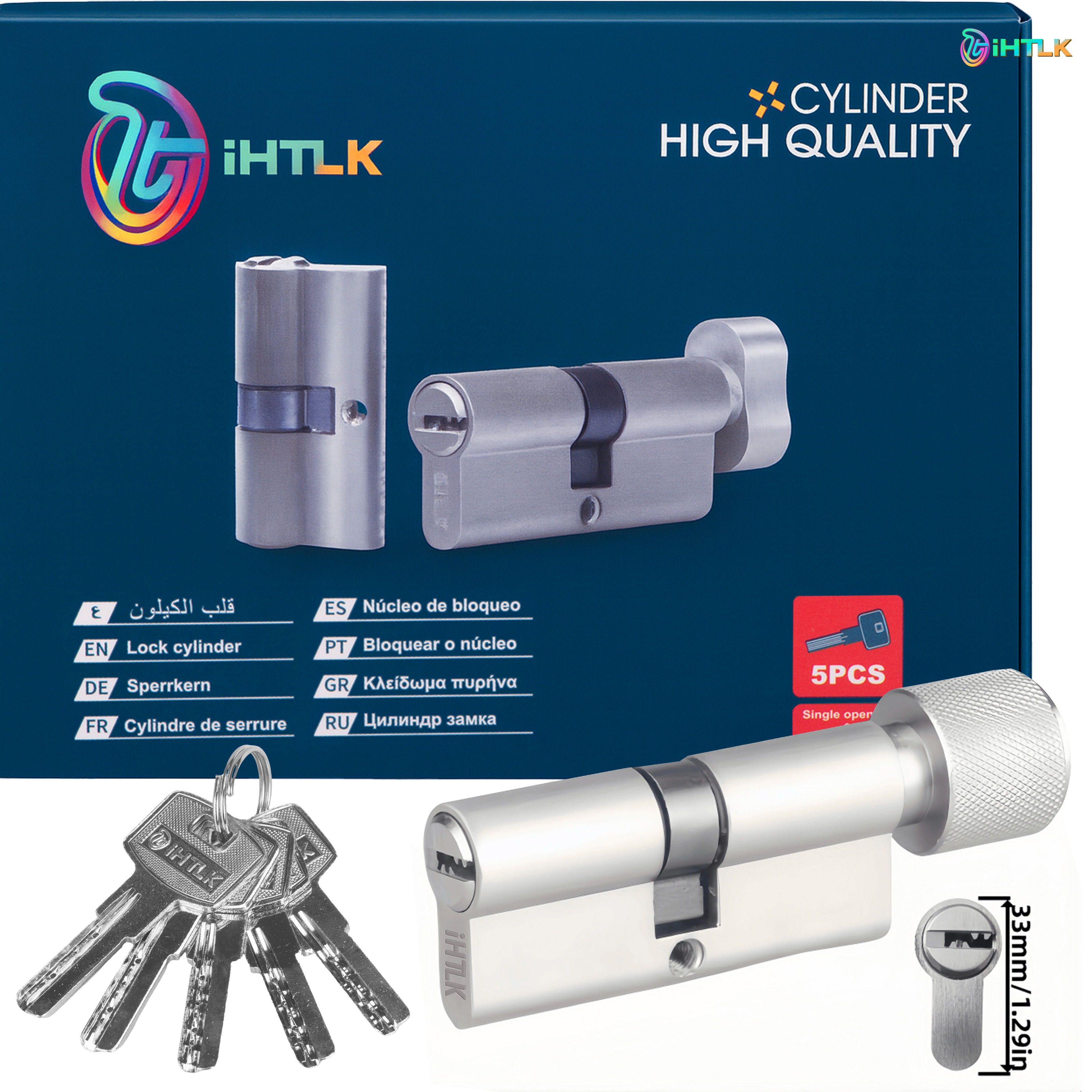 1 Piece Of European Standard Size, 70mm Length Knob Lock Cylinder, Lock Cylinder With 5 Keys, Suitable For Anti-Theft Doors, Office Doors, Stainless Steel Doors, Indoor Doors photo 6