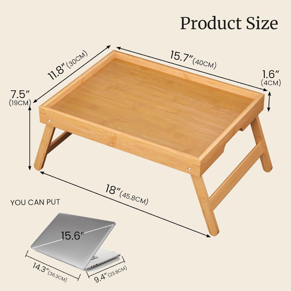 Fibogollo 2 Pack Bamboo Bed Tray Table With Folding Legs,Breakfast Trays,Serving Tray For Food And Snack,Laptop Trays For Working Natural photo 3