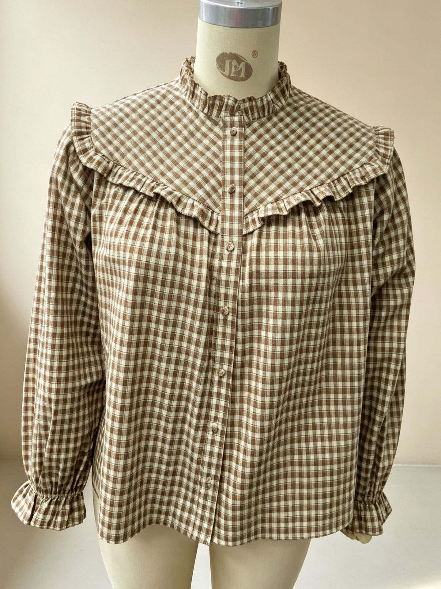 Wholesale Spring New European And American Style Ruffled V-neck Shirt With Puff Long Sleeves, Gentle Commuting Women's Top photo 4