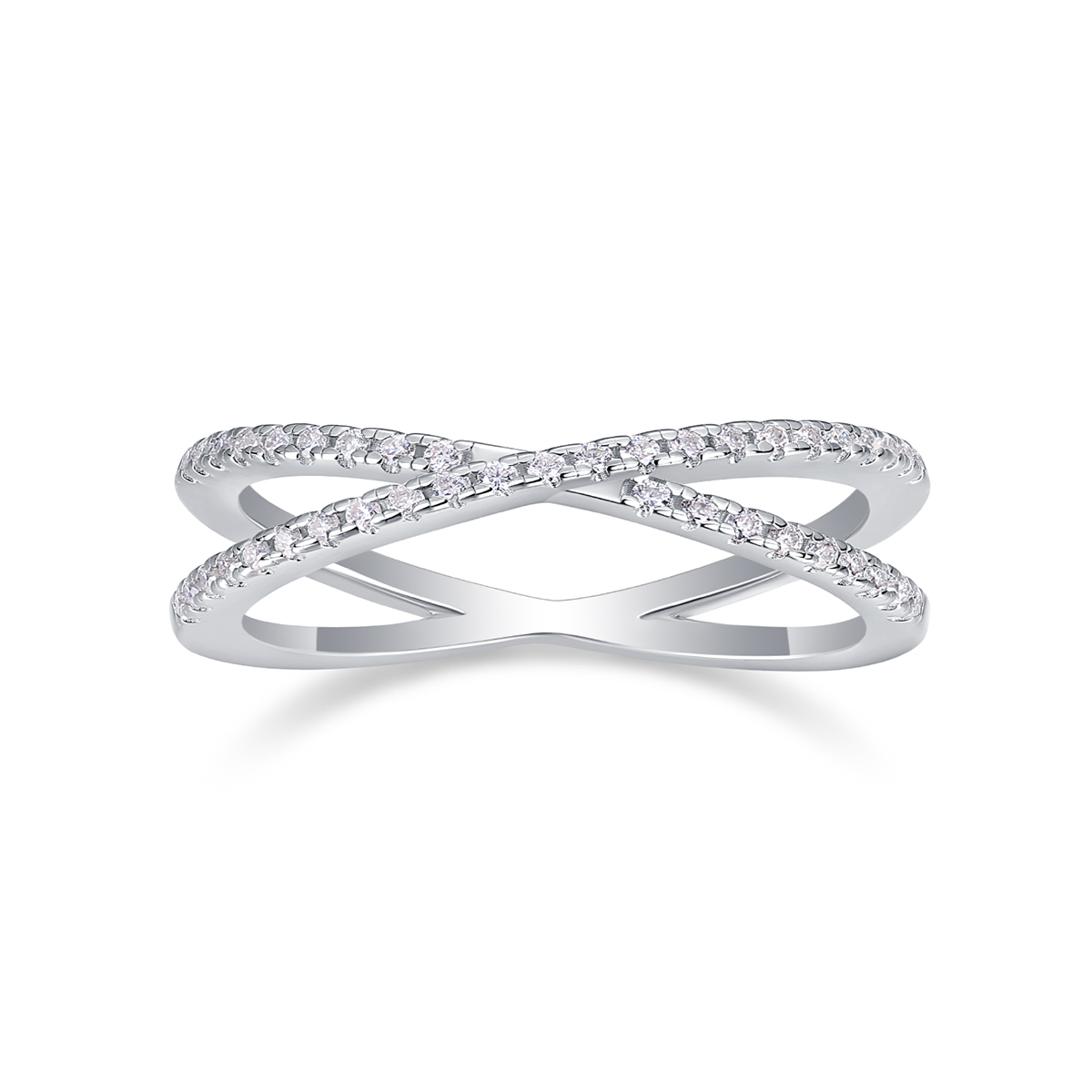S925 Silver 3.1g Platinum Plated Moissanite Criss Cross Ring, 41x 1.1mm D VVS1 X Band, GRA Certified US 5-9 photo 2