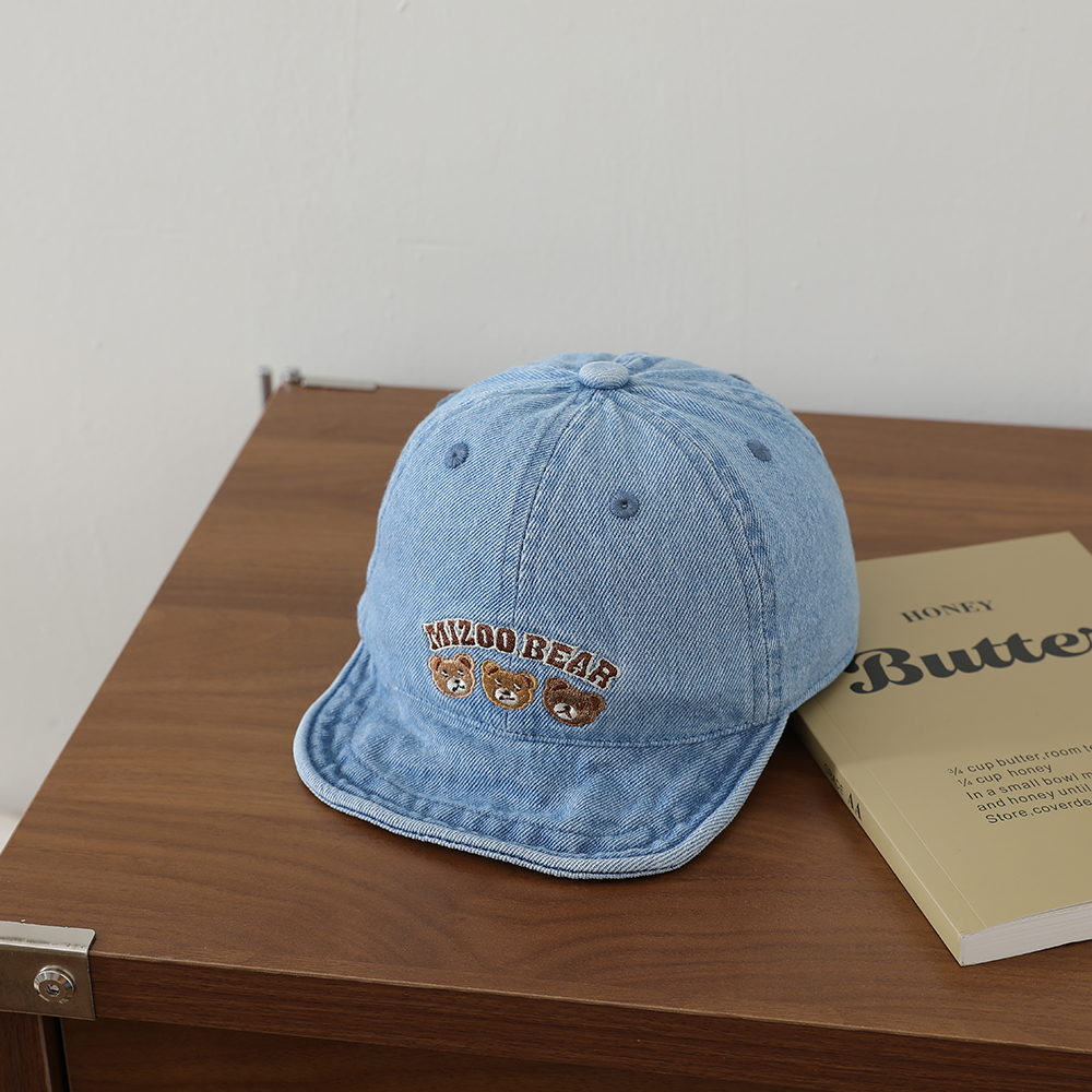 Baby Water Washed Denim Retro Beanie With Bear Embroidery And Soft Brim. Spring Autumn Outdoor Breathable Baseball Cap photo 4
