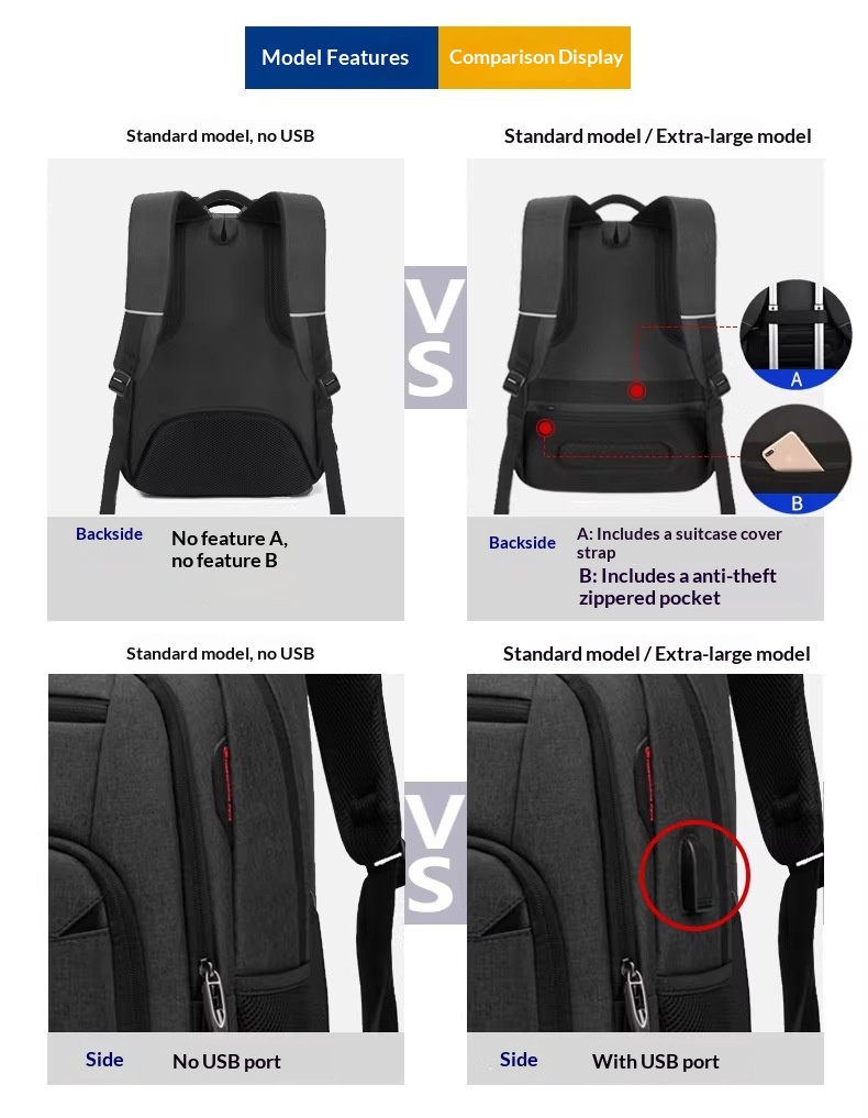 BC Men's Business Backpack Oxford Cloth Waterproof 16 Inch Large Capacity Multi Functional Computer Backpack Student Backpack Women's Black Large Edition photo 5