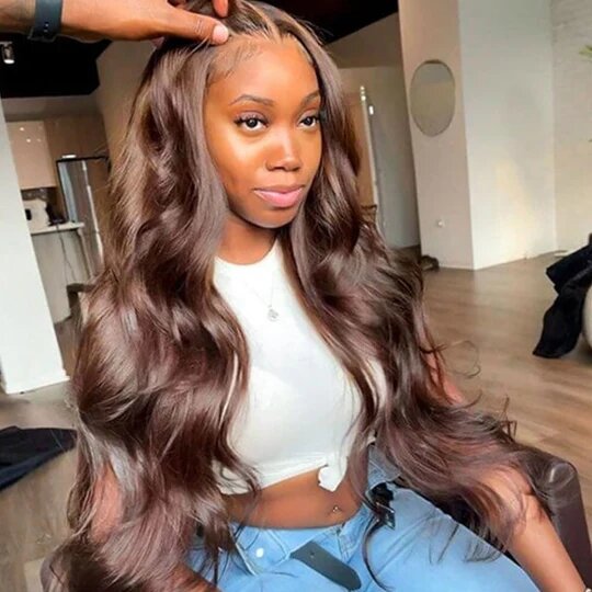 4x4 Lace Body Wave Human Hair Wig, Brown, Density photo 2
