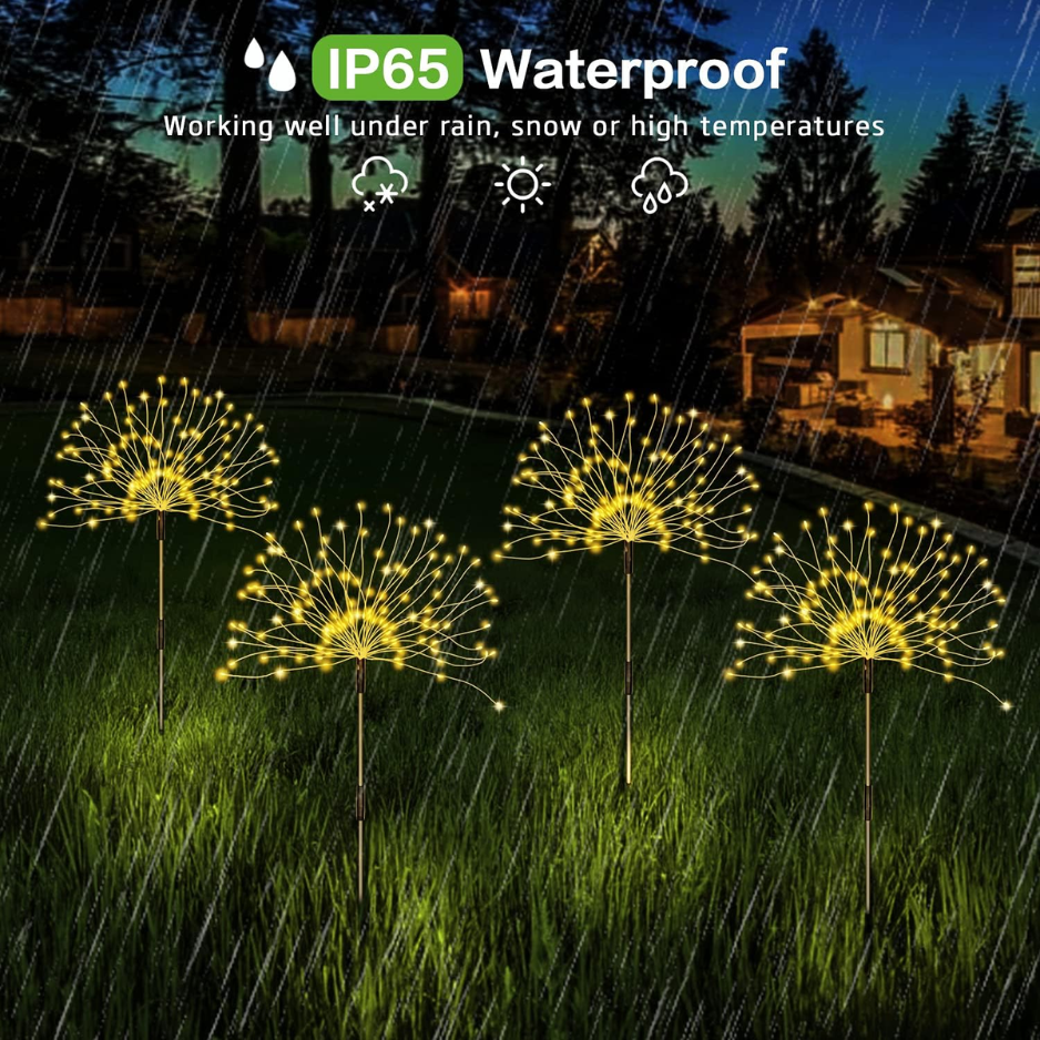 4 Pack Solar Firework Garden Lights, 120 LED Warm White Starburst Lights photo 4