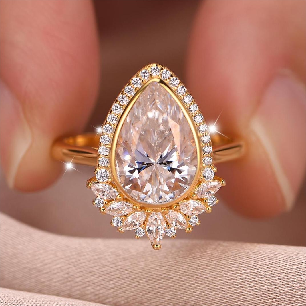 S925 Silver 4g Pear Moissanite Ring, 8x12mm D VVS1 Teardrop Halo Design, GRA Certified US 6-9 photo 6