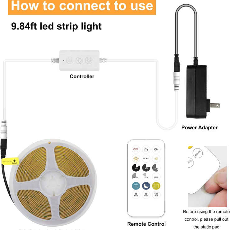 Smart COB LED Strip Lights, 24V Warm White 2700K Dimmable LED Light Strips, High Bright LED Tape Light With Power Supply And App Control LED Lights For TV,mirror, Kitchen Cabinet, Shelf photo 5