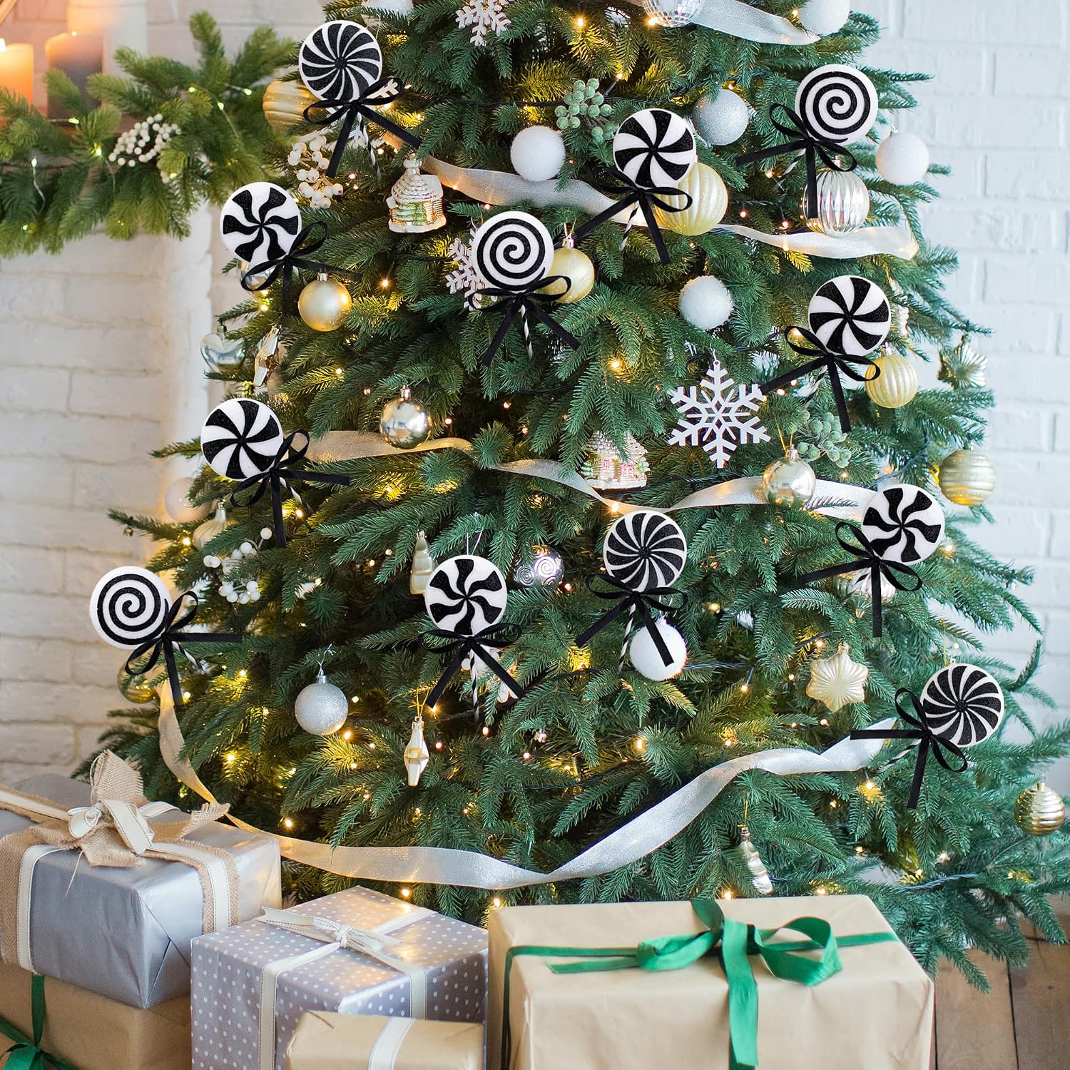 Christmas Swirl Lollipop Tree Picks 12 Units, 8.5 Inch Black White Picks For Vase, Wreath, Stairs, Garland And Tree Decor photo 4