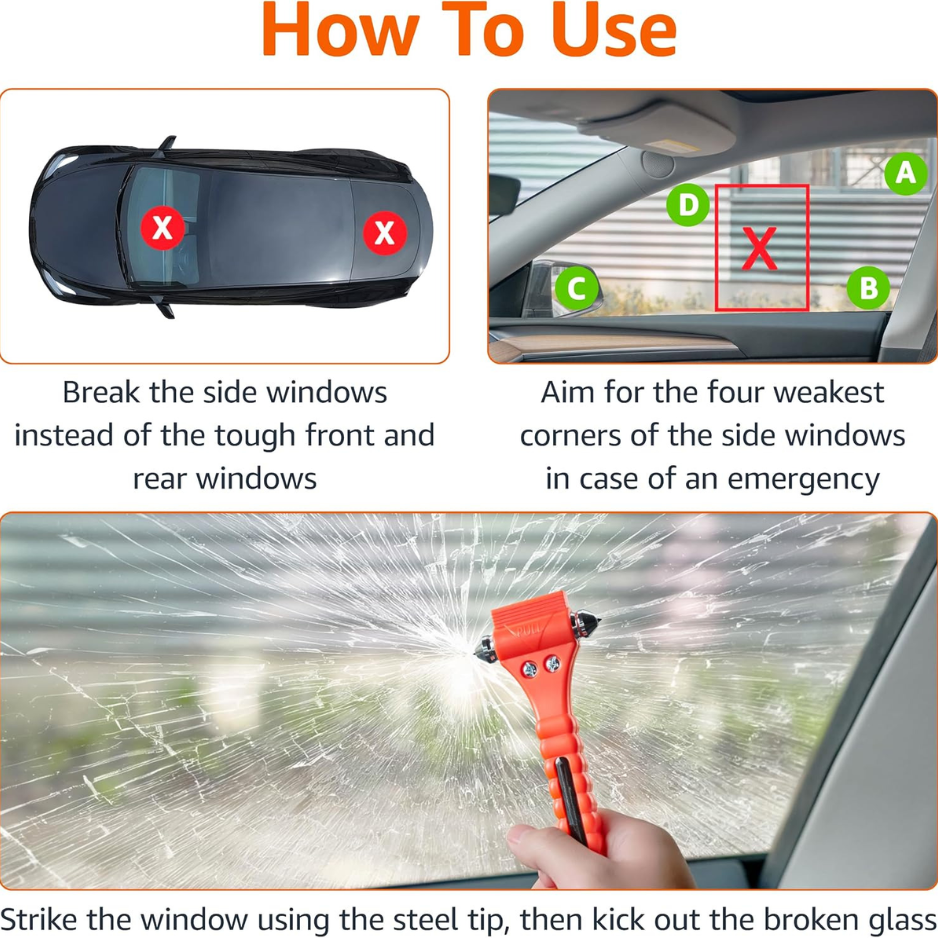 Car Emergency Escape Tool 2 Pack, Window Breaker And Seatbelt Cutter With Protective Bracket, Bright Orange photo 5