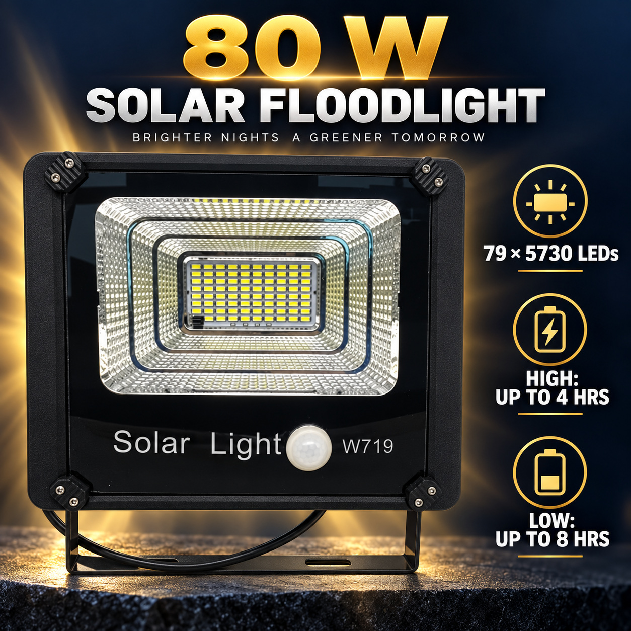 Solar Powered Motion Sensor LED Work Light 80W 5000mAh For W719 Remote Control Street Battery photo 6