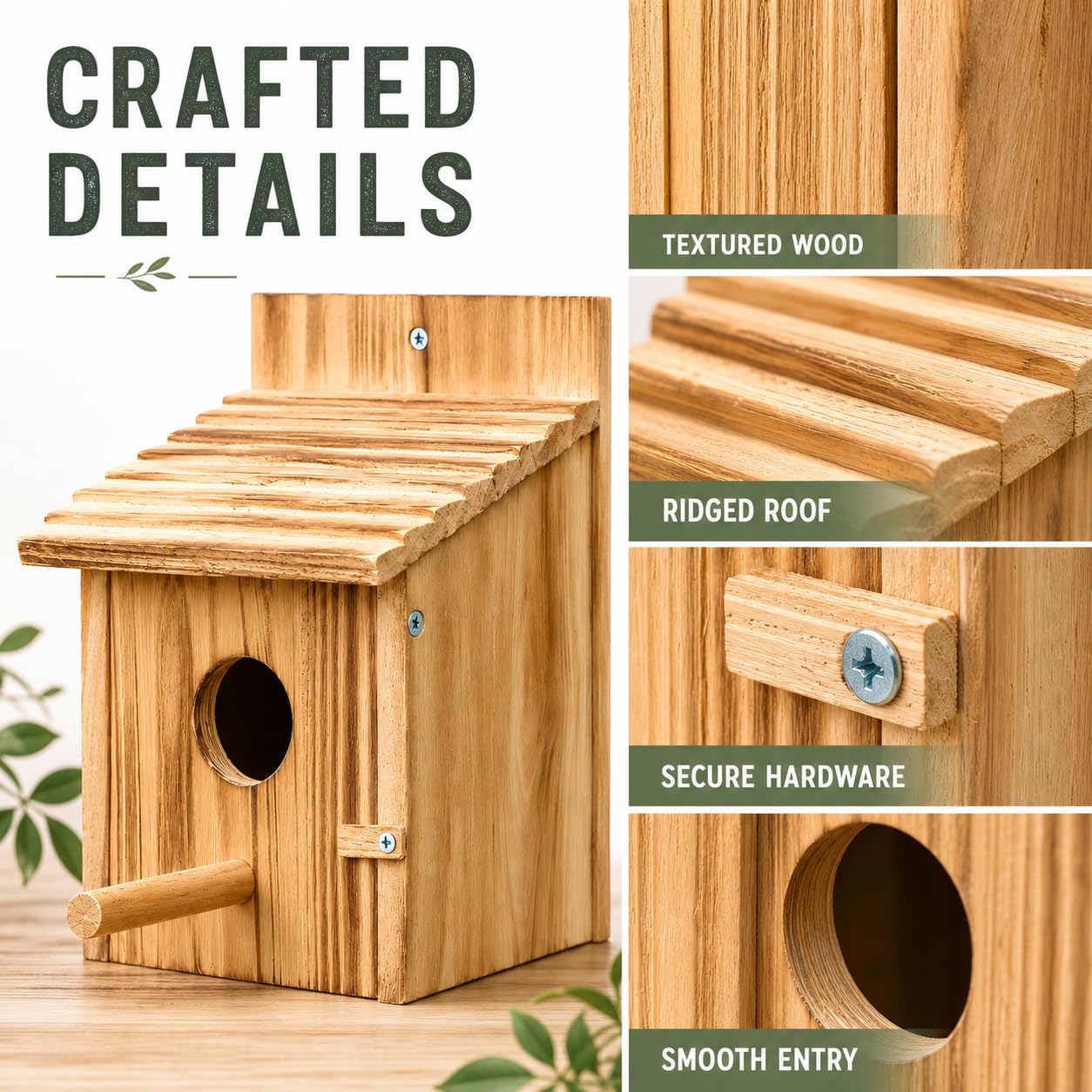 Wooden Bird House For Outside, Hanging Natural Wood Birdhouse With Perch, 1.5in Entrance & Side Clean-Out Door For Bluebirds, Wrens And Finches, Garden Decor photo 2