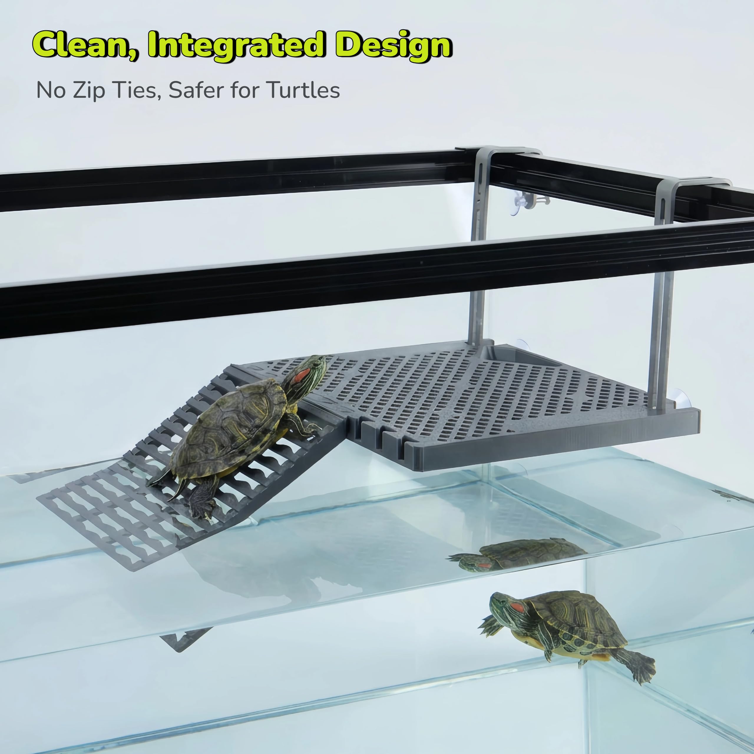 Hanging Turtle Basking Platform With Built-in Food Tray, Zero Zip-Tied, Non-Slip Ramp Terrace, Resting Turtles Dock, For 25-75 Gallon Aquariums Frog Turtle Turtle Tank Accessories photo 4