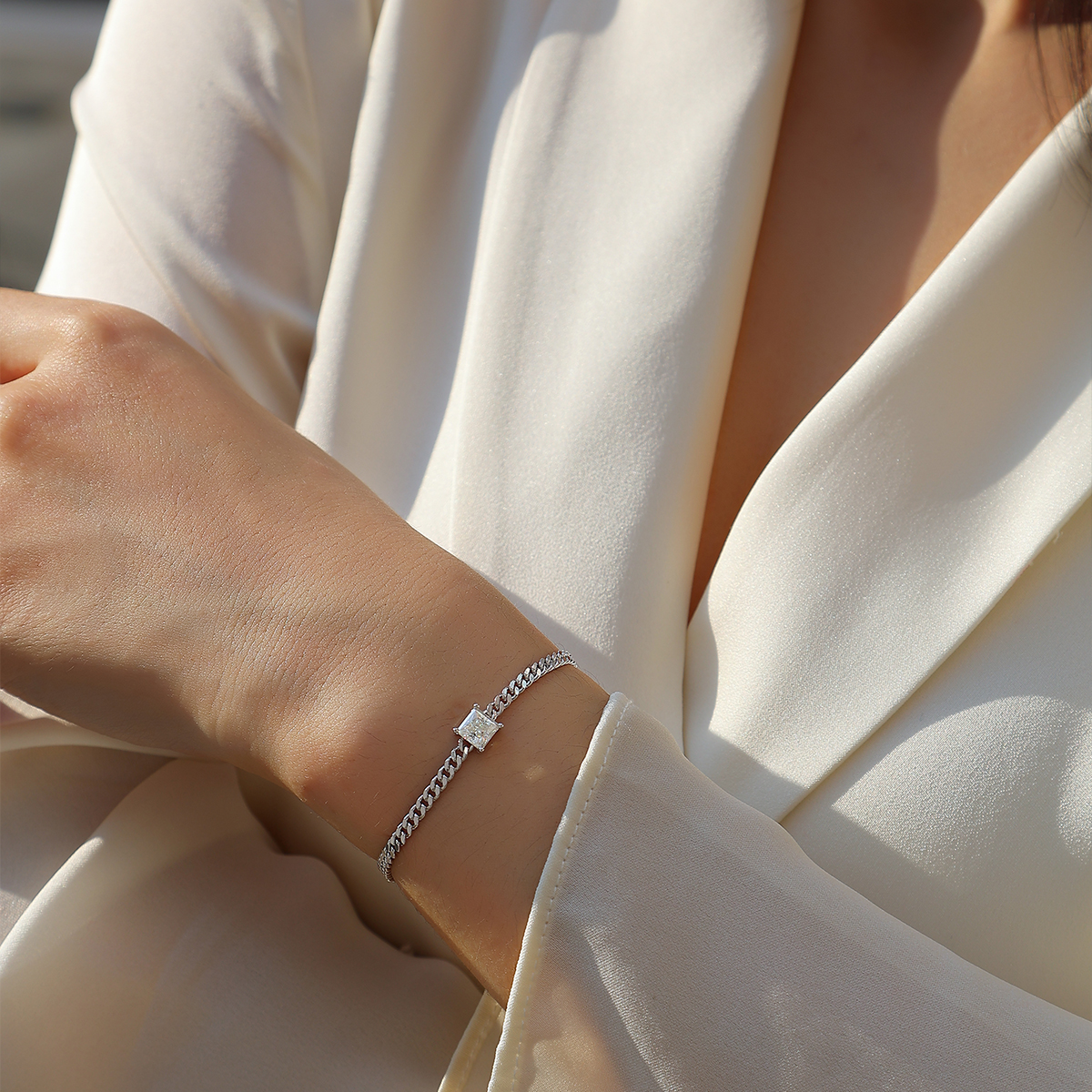 S925 Silver 1ct Princess Cut Moissanite Bracelet, 16&5cm Adjustable, D VVS1 GRA photo 2