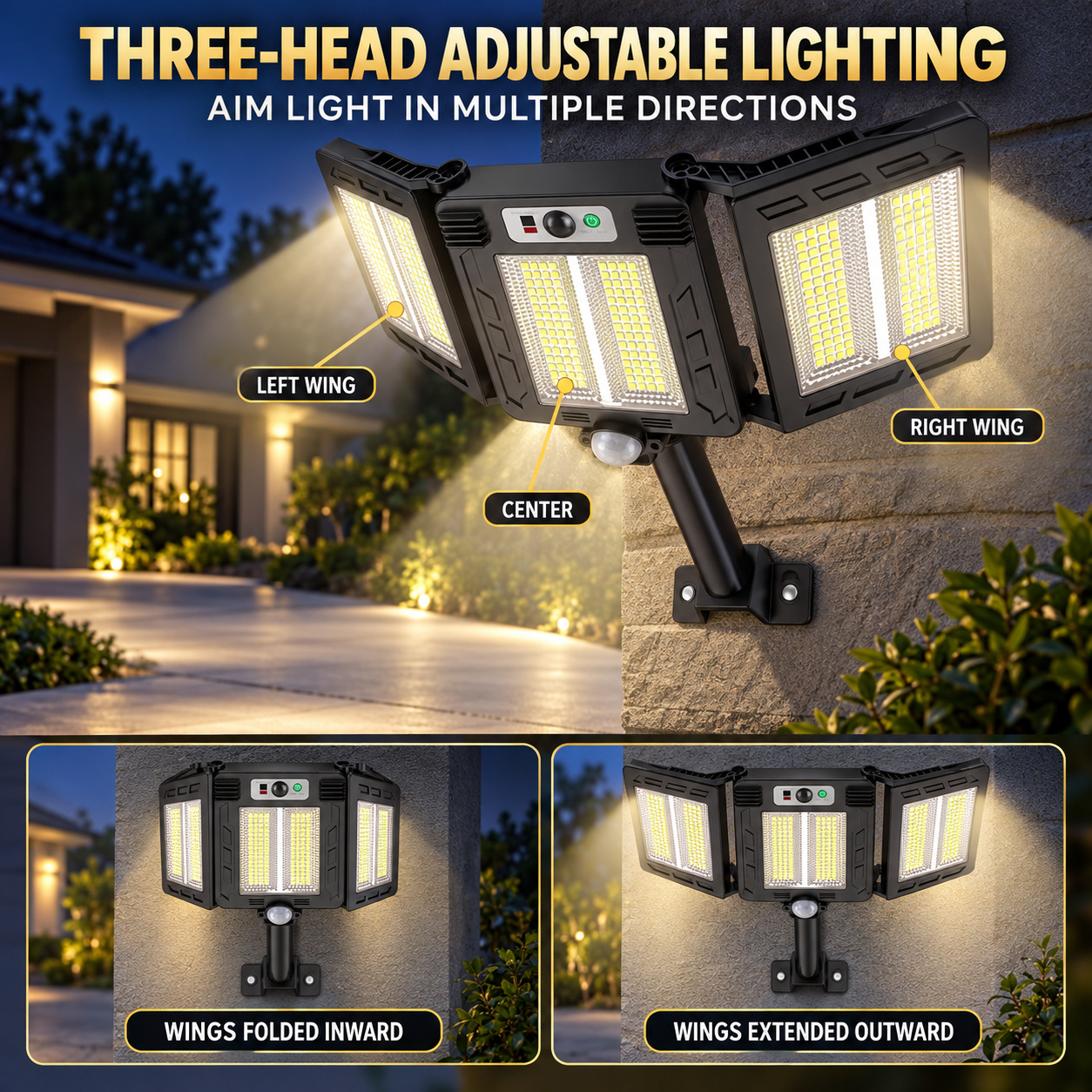 Solar Powered Rechargeable Motion Sensor LED Work Light 3000mAh For Auto W785 2 Battery Street photo 3