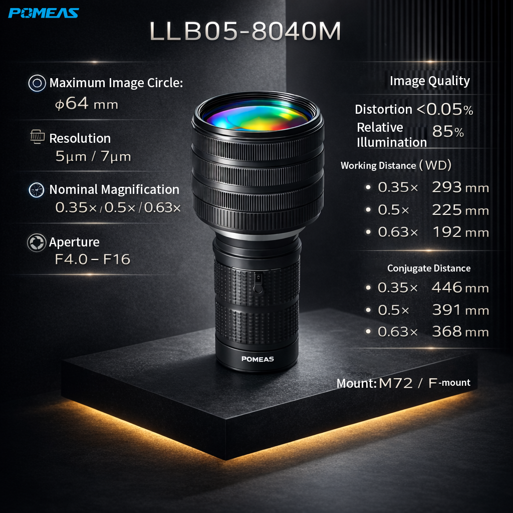 LLB05-8040M 0.5X 80mm F4.0 8K Line Scan Lens With 62mm Image Circle For Machine Vision Inspection photo 2