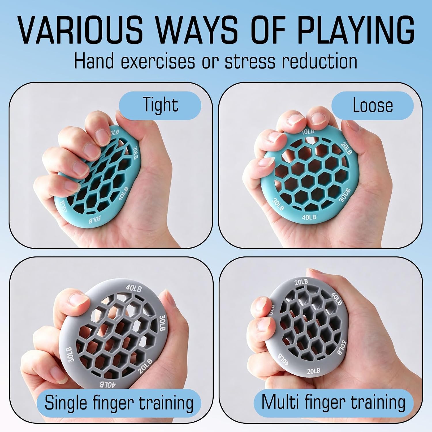 Honeycomb Adjustable Silicone Hand Exerciser & Grip Strengthener Rings, 10-60 LB Finger Exerciser & Grip Ball For Hand Strengthening, Rehabilitation, And Fitness Training photo 6