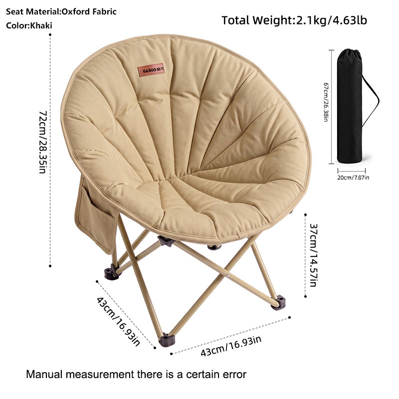 Outdoor Folding Moon Chair Foldable Shell Shaped Saucer Chair, Oversized Padded Camping Chair With Side Pocket, 280LBS Capacity,for Camping, Hiking,Fishing,Picnic,Beach,Yard, Bedroom photo 7
