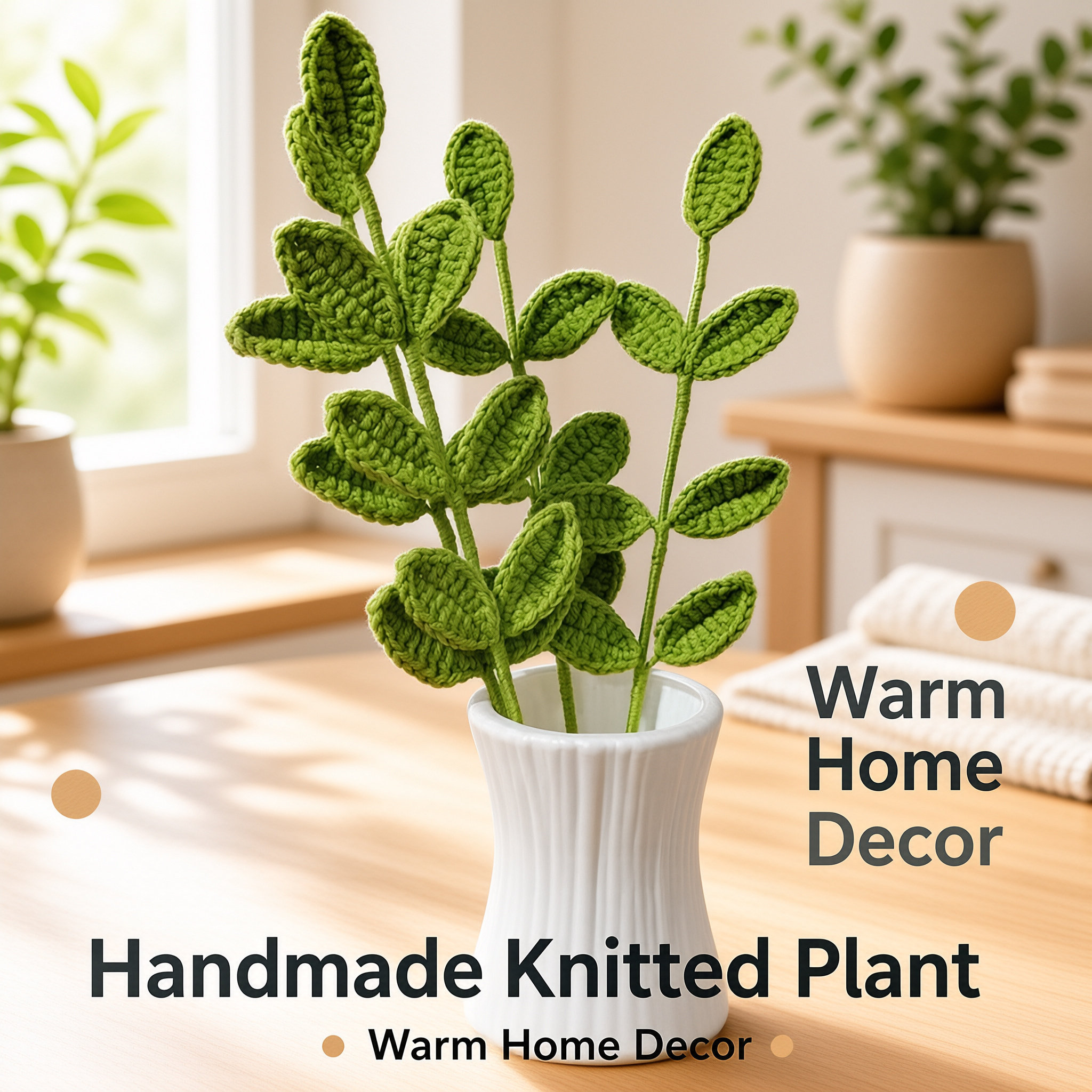 Handmade Crochet Eucalyptus Leaves Finished Yarn Artificial Green Leaves Ornament DIY Knitted Yarn Flower Decor photo 1