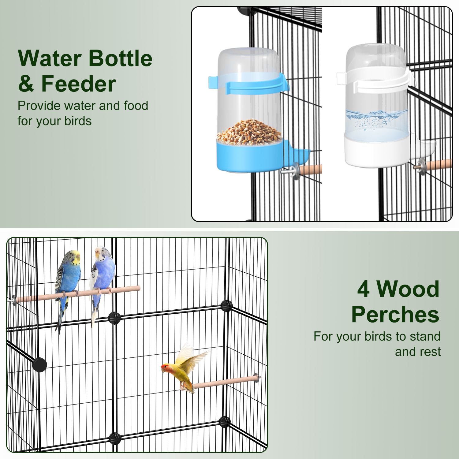 1Pc  46in Bird Cage Spacious Indoor Pet Bird House With 4 Wooden Perches 2 Slide-Out Tray 2 Water Bottle Feeder Lockable Wheels For Parrot Parakeets Cockatiel Lovebird Small Mid-Sized Birds photo 7