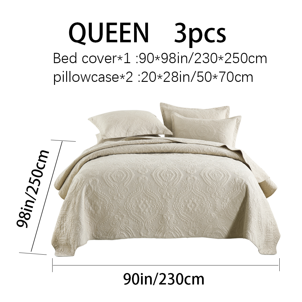 3-Piece Damascus Quilted Bedspread Set  Embossed Quilting Cotton Filled Reversible Coverlet Skin-Friendly Soft Breathable Non-Slip Anti-Wrinkle No Static Electricity All-Season  Lightweight Bedding photo 8