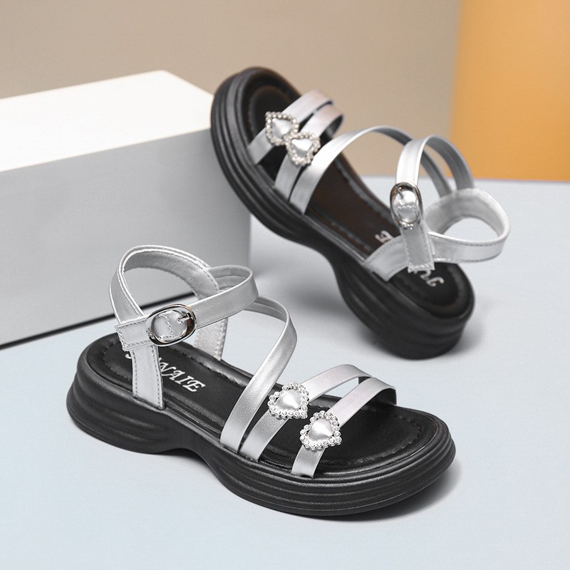 2026 Summer New Trendy Kids Sandals, Girls Soft Sole Fashion Princess Shoes, Silver Roman Sandals Children Beach Shoes photo 4