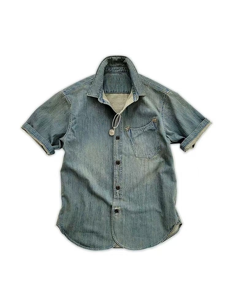 US Local Stock Men's Short Sleeve Denim Shirt Light Wash Relaxed Fit Casual Jean Overshirt photo 4