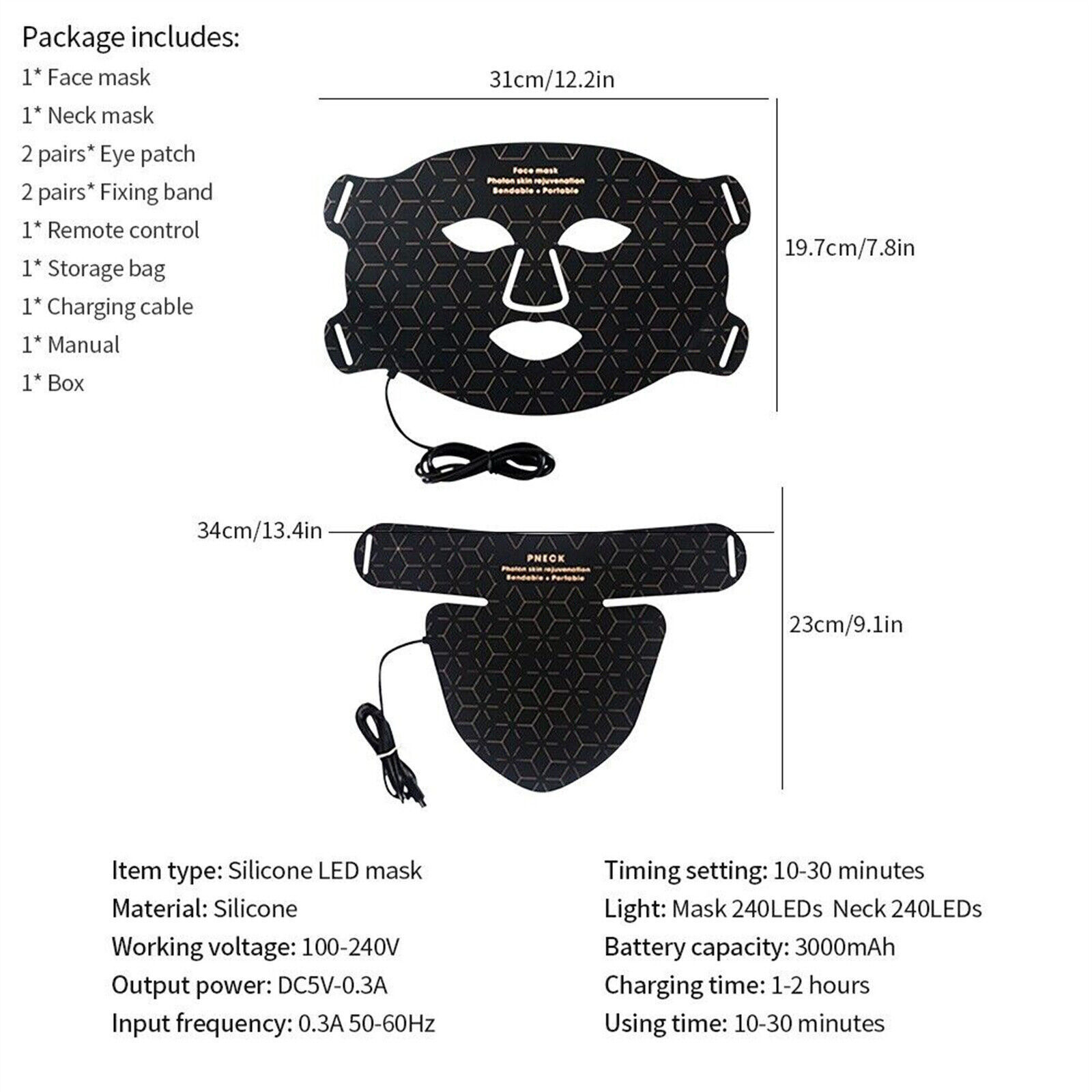 Face Neck LED Mask 240 Lights Infrared Skin Care Skin Tightening Repair Pores photo 5