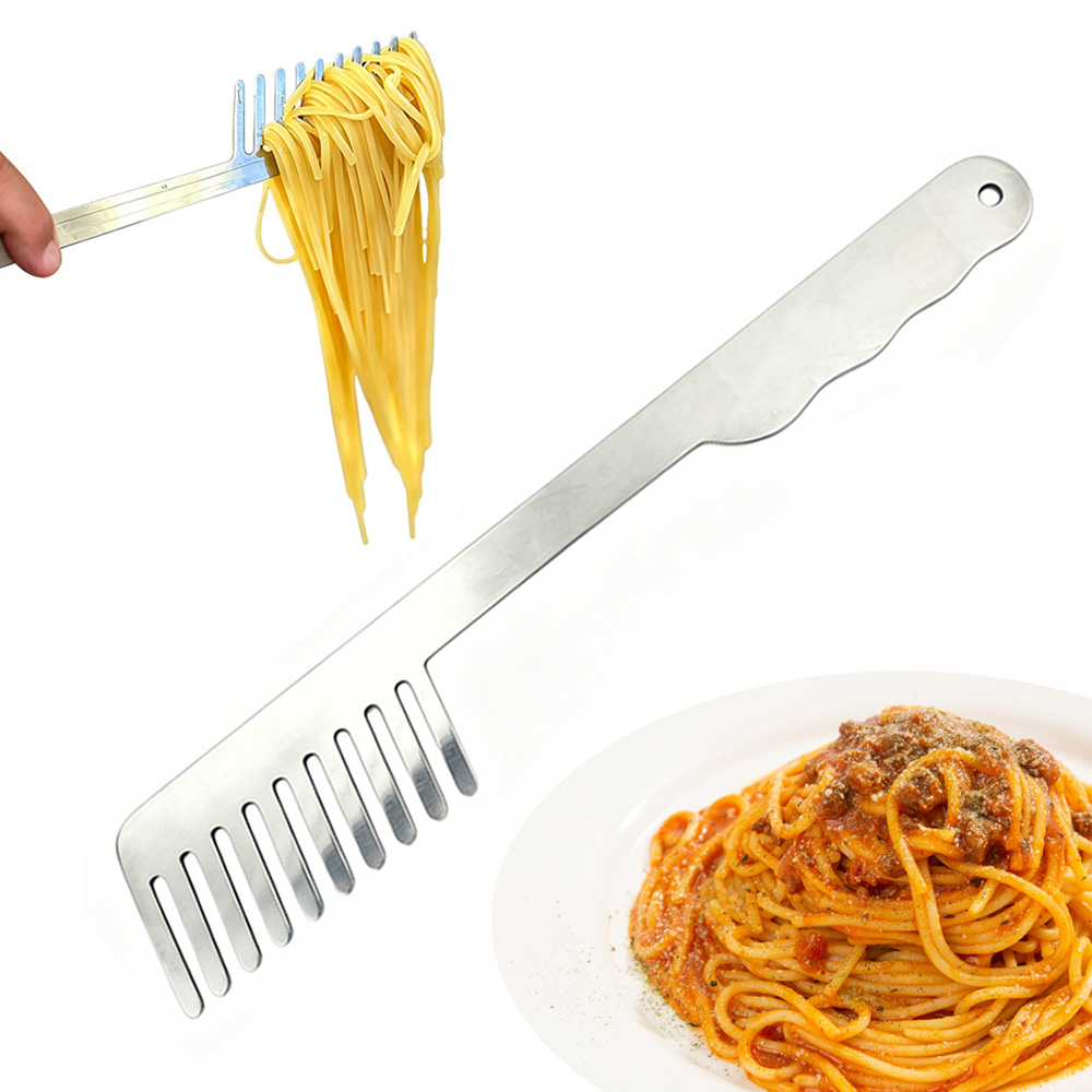 Pasta Fork Spaghetti Server Noodle Fork Stainless Steel Comb Shape Anti Slip Ergonomic Handle Kitchen Cooking Tool For Home Restaurant Hotel Buffet Party Wedding Catering Italian Ramen Noodle Soup photo 1