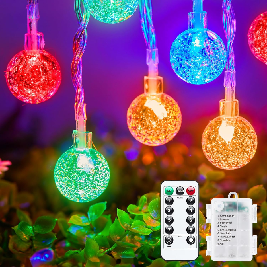 33Ft Multicolor Globe String Lights, 60 LED Battery Operated Fairy Lights With Remote photo 1