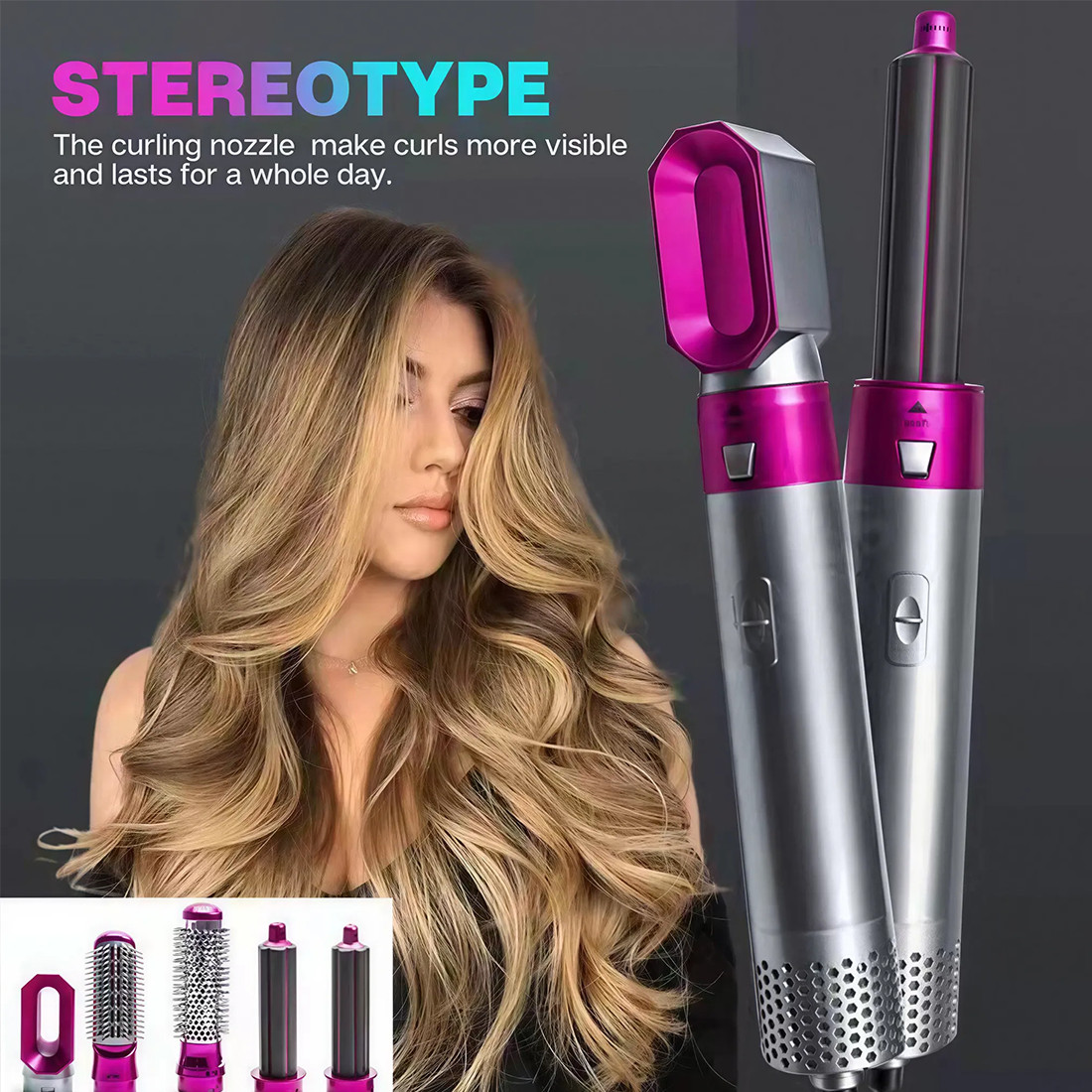 5 In 1 Professional Hair Curler Dryer Styler Curler Straightener Hot Air Brush photo 7