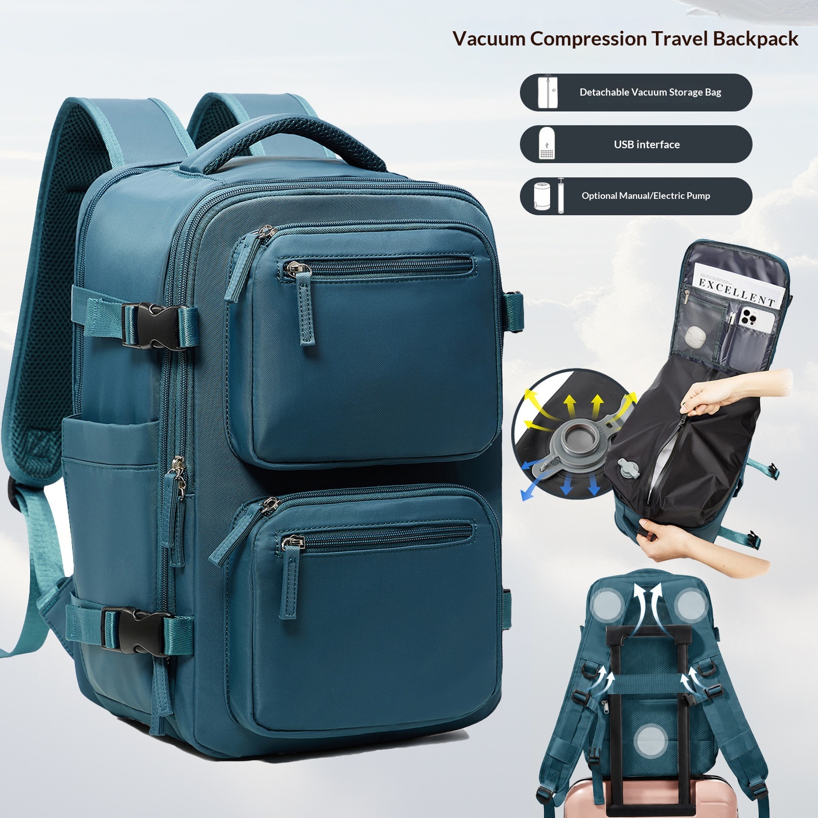 Vacuum Compression Backpack, Budget Airline Boarding Travel Bag, Large Capacity Business Computer Bag, Lightweight photo 3