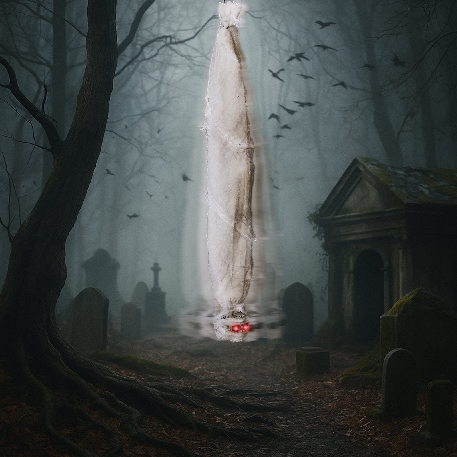 3ft Halloween Animated Hanging Cocoon Corpse Decoration,Dead Body Prop With Motion & Horror Scream,Haunted House Indoor And Outdoor Decorations,Creepy Tree Hanging Decor photo 3