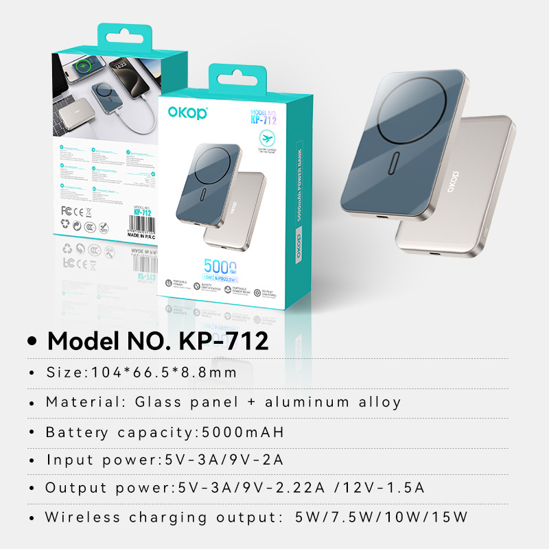 KP-712 Magnetic Wireless Power Bank 3C Certified Compact Portable 5000mAh High Capacity Fast Charging Suitable For Outdoor Use In Stock photo 4