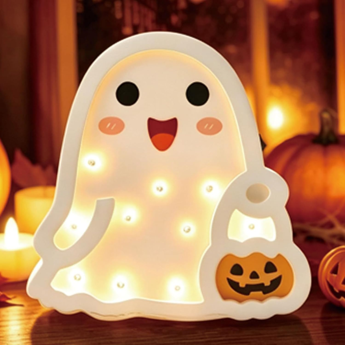 Halloween Wooden Ghost Table Sign, Light-Up Tabletop Decor For Home, Office And Halloween Parties photo 1