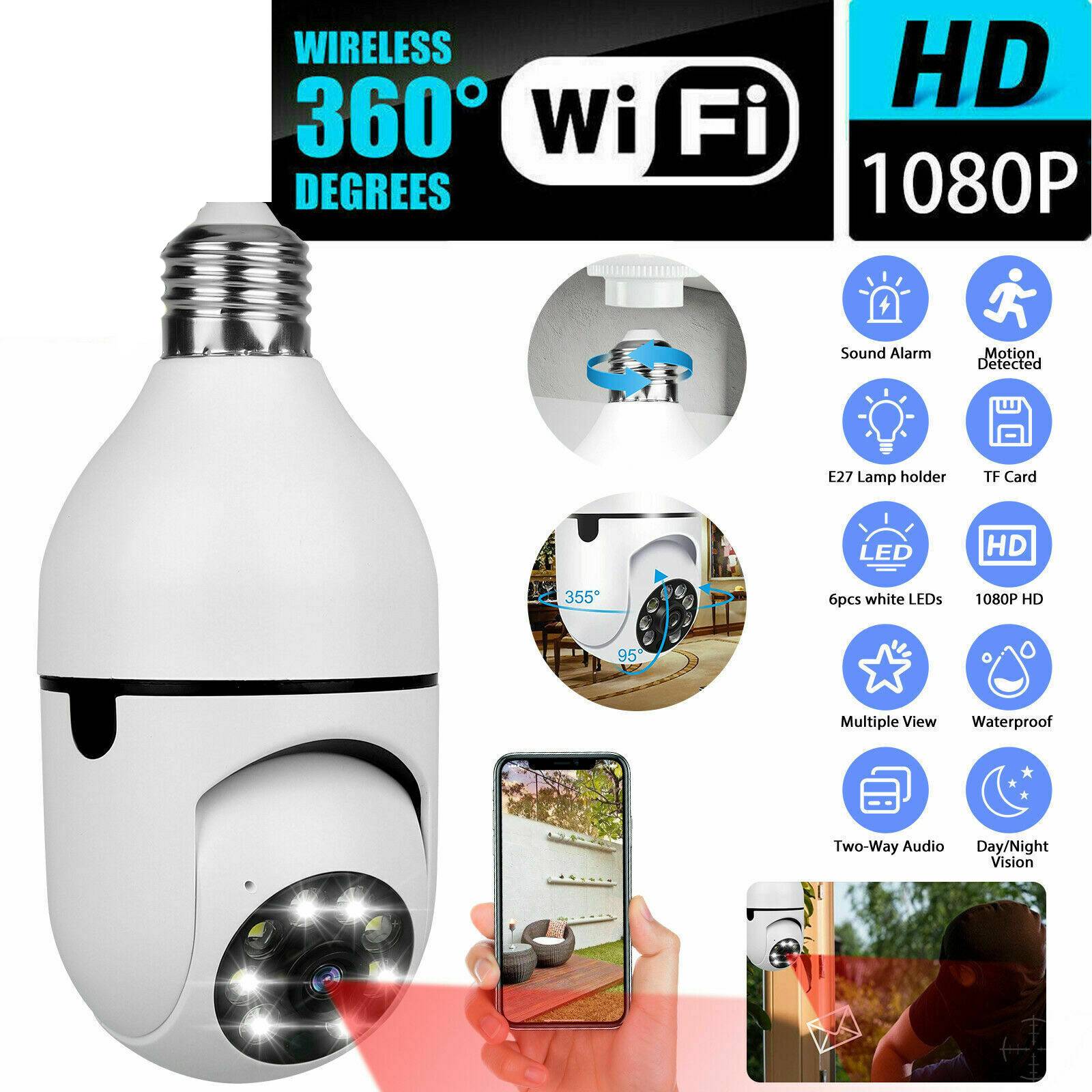 IR E27 Light Bulb Camera 1080P HD Wireless Wifi Smart Home Security Camera photo 1