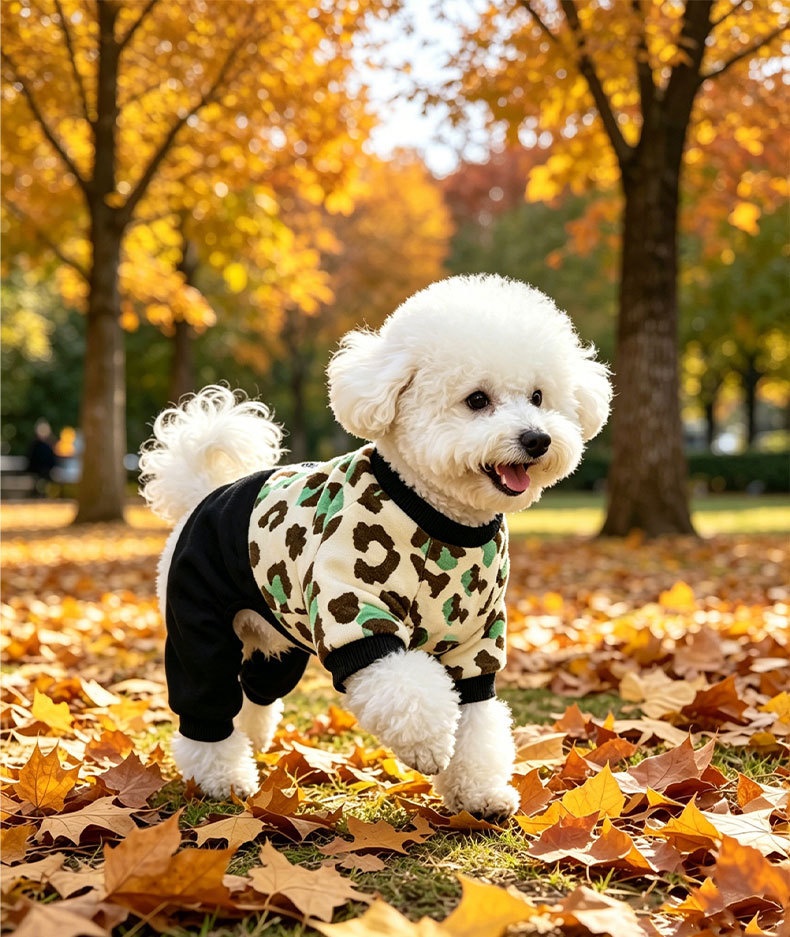 Thickened Four-Leg Full-Body Winter Warm Leopard Print Dog Jumpsuit photo 1