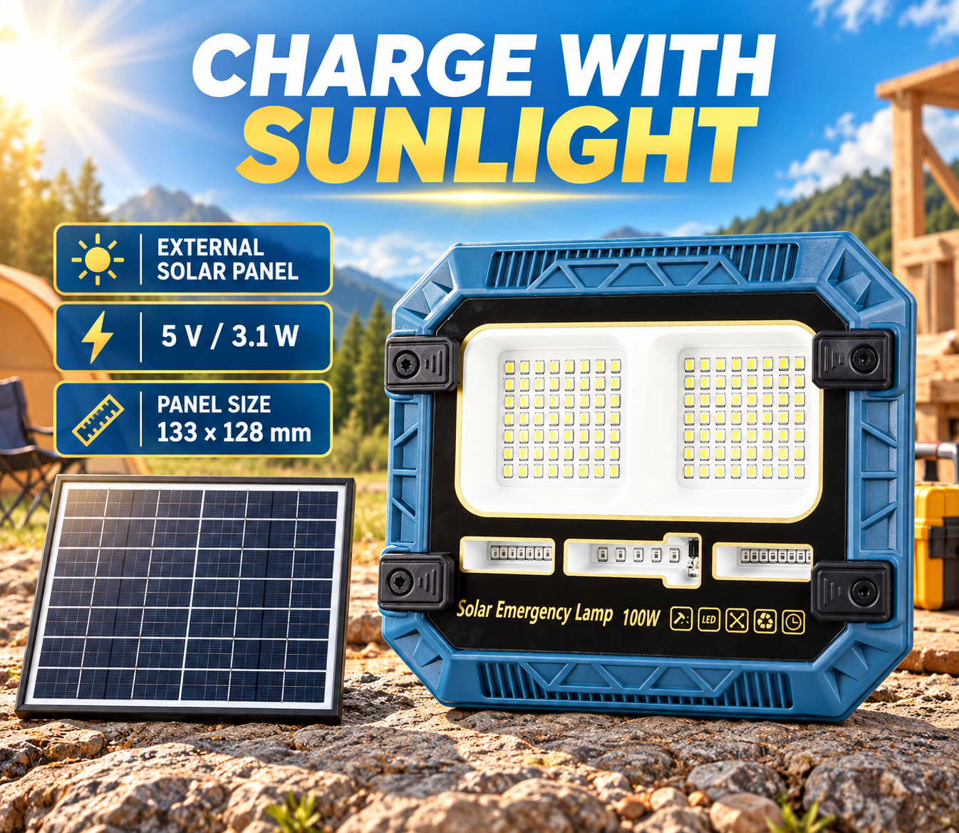Solar Powered Rechargeable Battery Display 18650 W8113 1 Remote Control LED Flood Light Red Blue photo 4