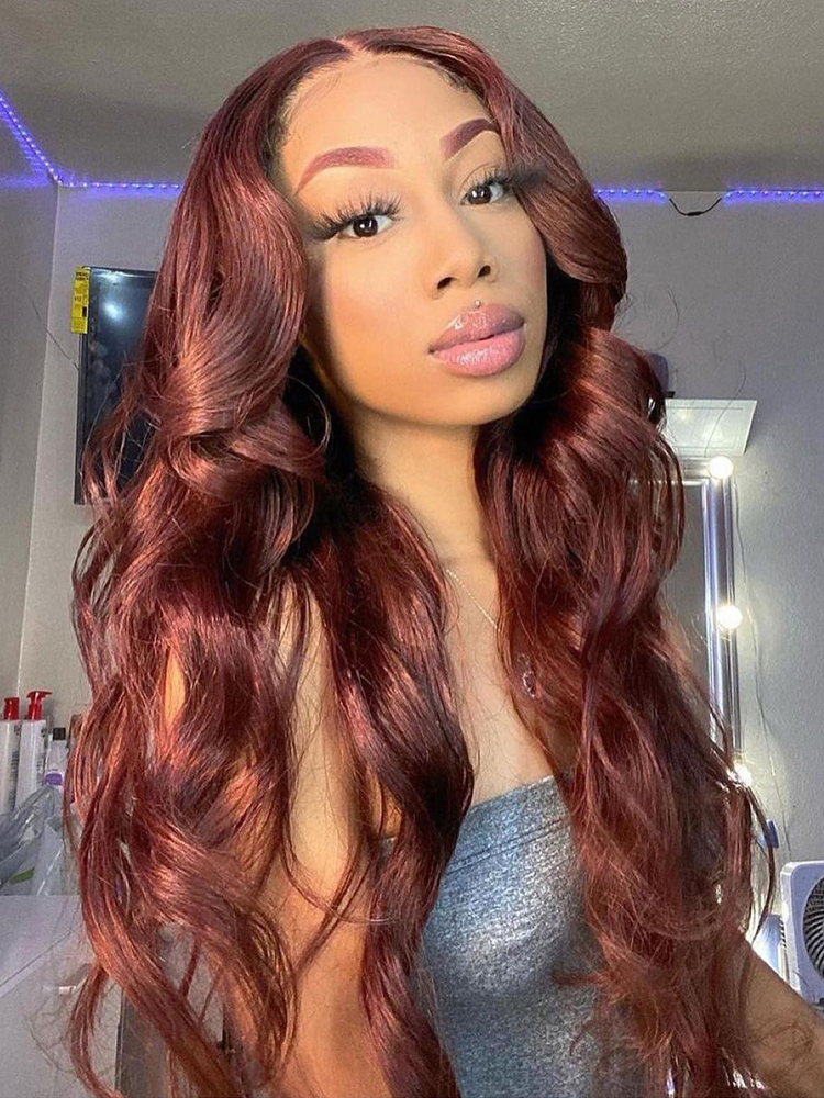 5x5 Lace Human Hair Wig Pre-cut Lace Reddish-Brown Body Wave, Density photo 3