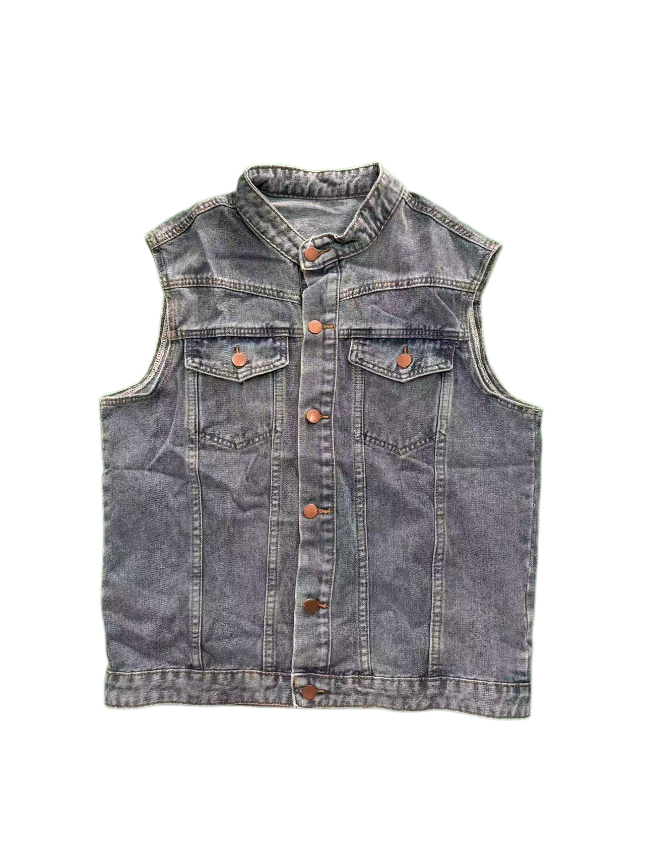 Vintage Washed Denim Vest Men Blue Sleeveless Jean Jacket Retro Casual US Local Stock photo 8